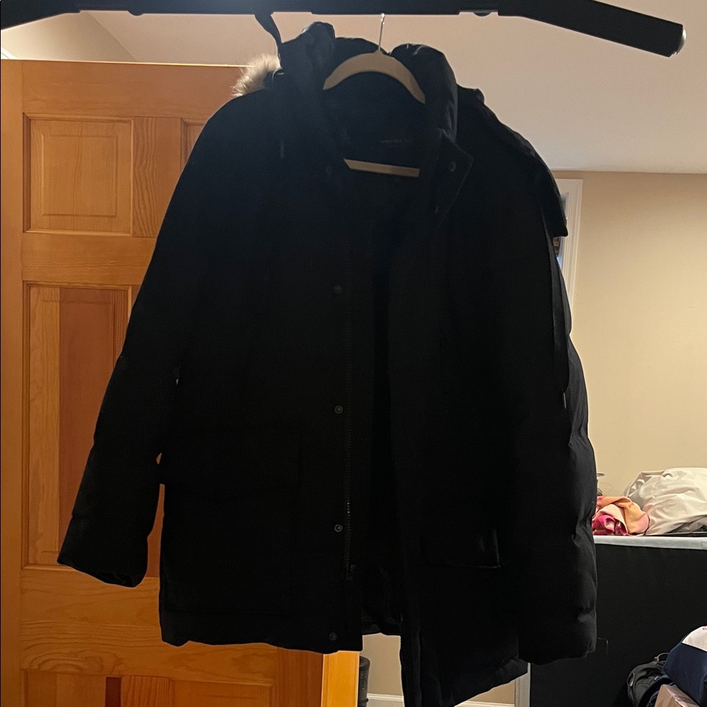 Marc New York Black Puffer Jacket with Fur-Trim Hood